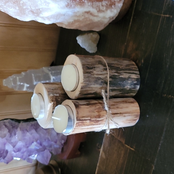 Other - Set of 3 Natural Wood tealight holders